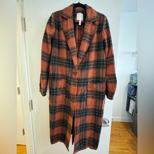 Leith Plaid Coat in Orange and Green